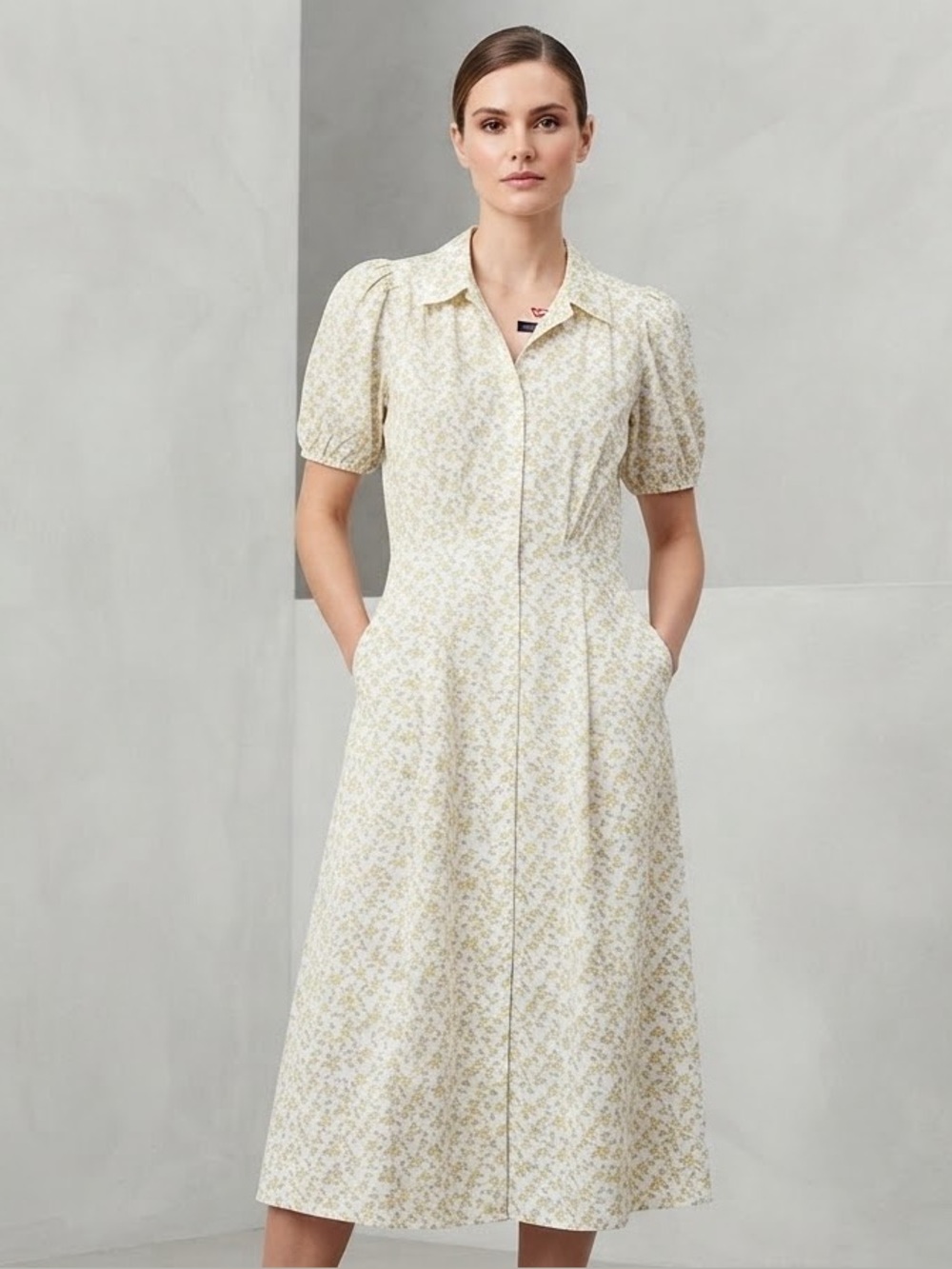Levi's Cream Floral Button-Front Midi Dress